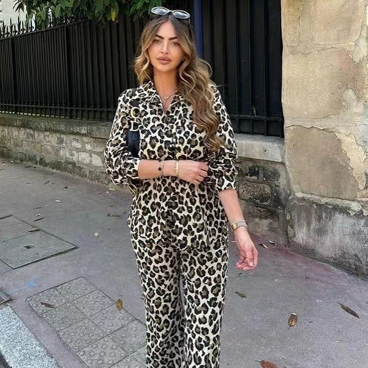 Damen Weite Leinenhose im trendigen Leopardenmuster Drune