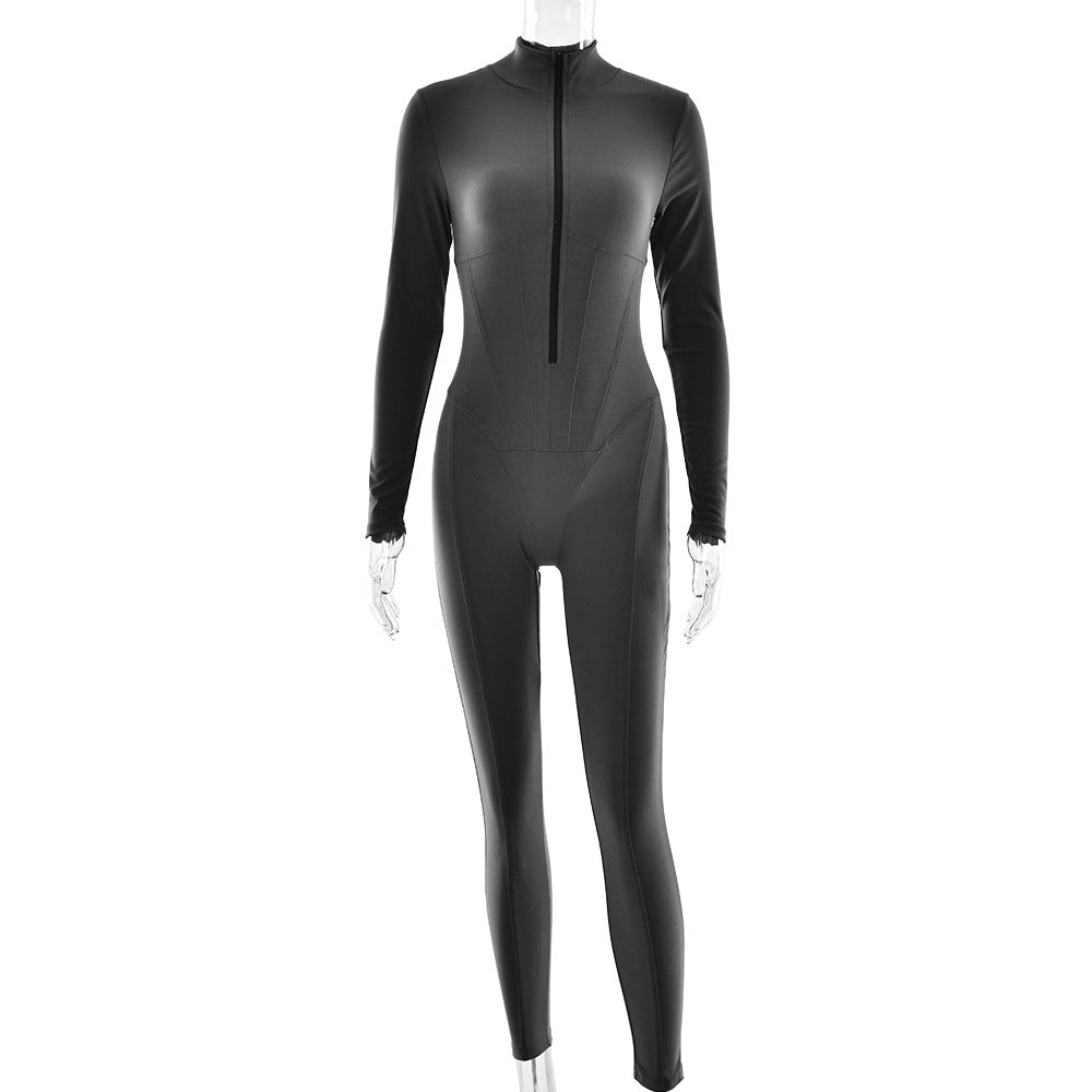 Damen Sportlicher Langarmanzug mit hochwertigem Reißverschluss und figurformendem Design Drune