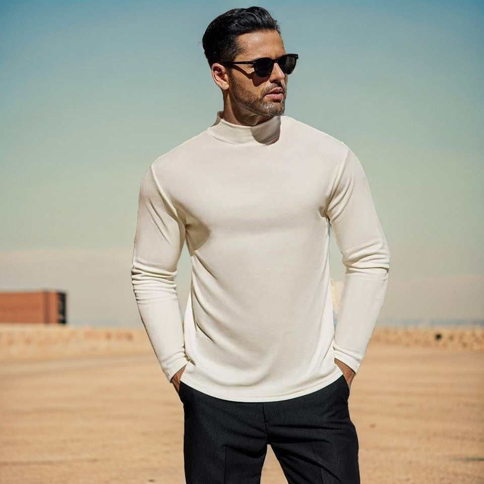 Maglione da uomo con collo alto in morbido misto cotone