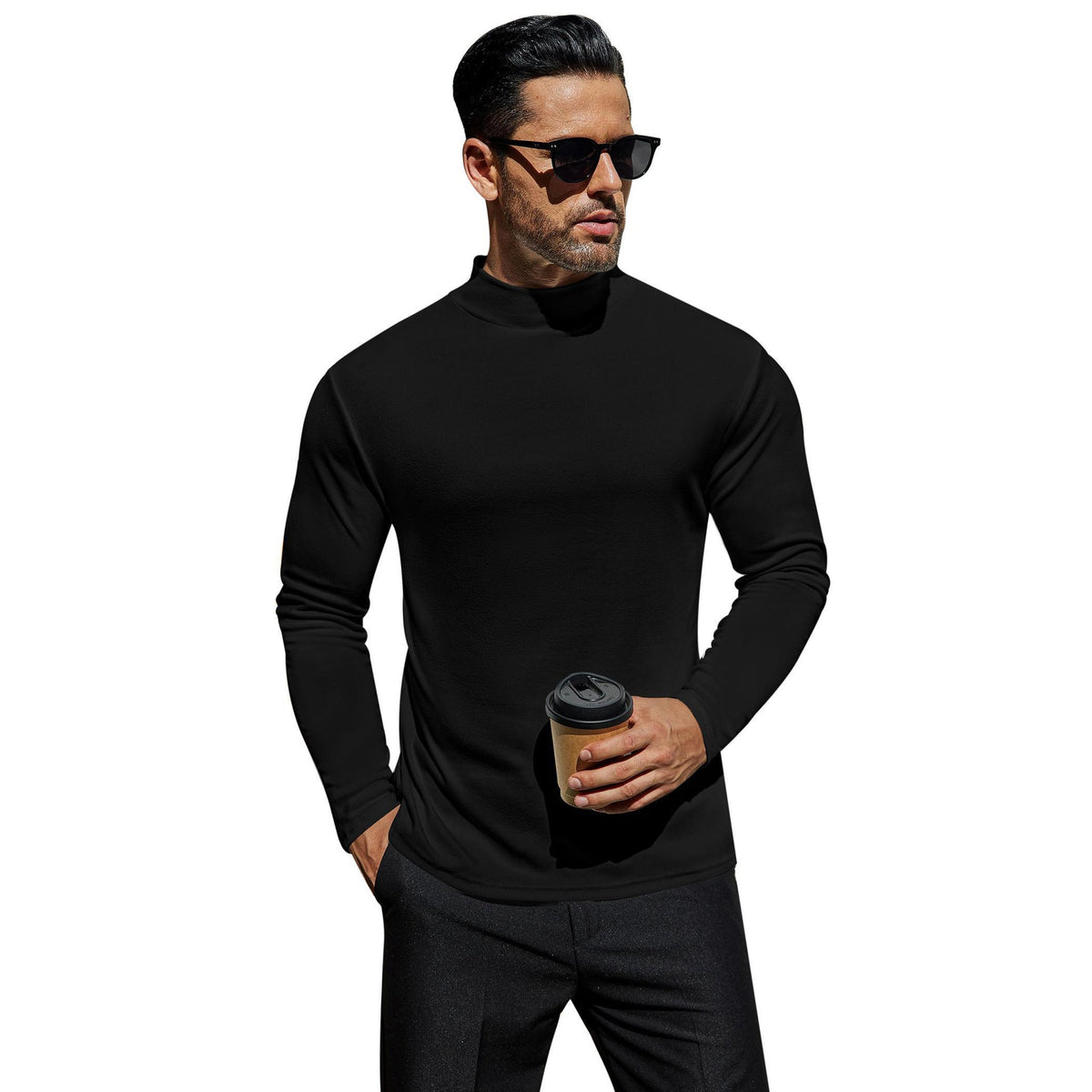 Maglione da uomo con collo alto in morbido misto cotone