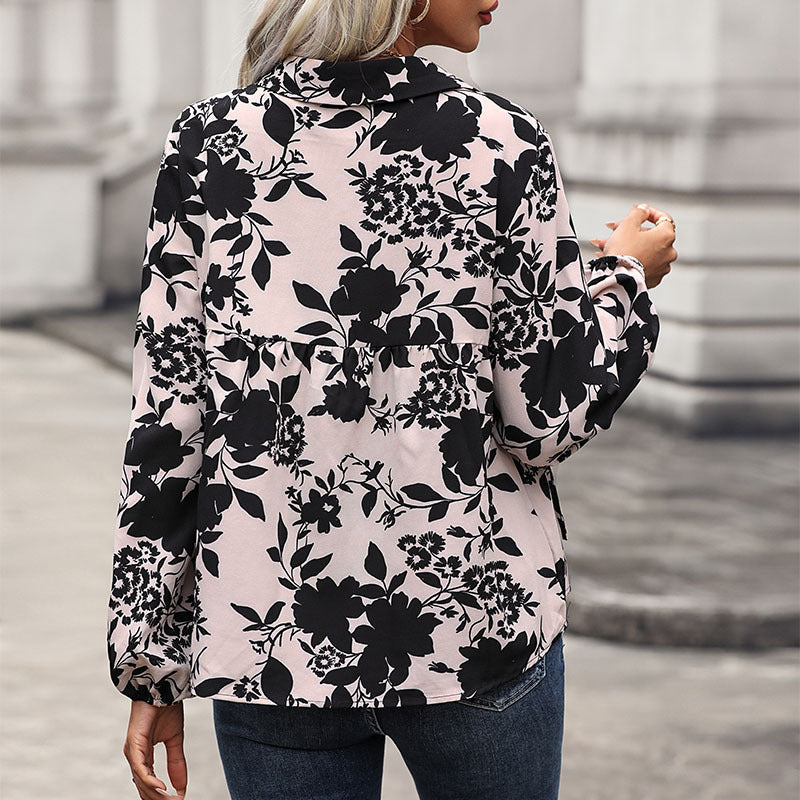 Damen Bluse mit floralem Design und dekorativem Schnürdetail Drune