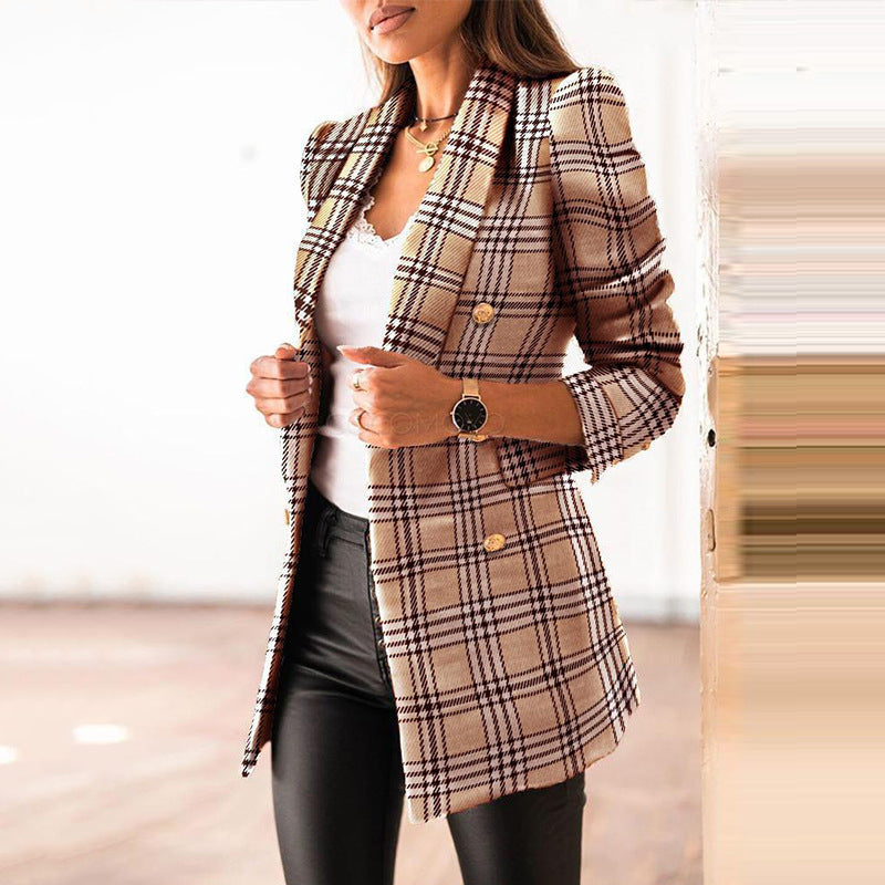 Damen elegante Tweed-Blazerjacke mit doppelter Knopfleiste und modernem Schnitt Drune
