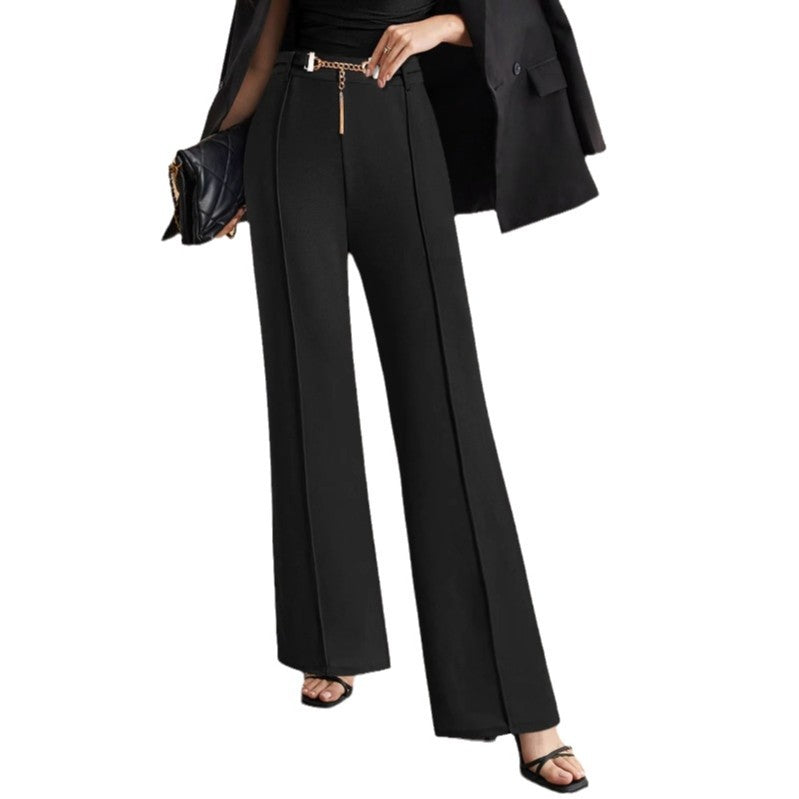 Damen elegante Boucle-Hosen mit weit geschnittenem Bein und dekorativem Reißverschluss Drune