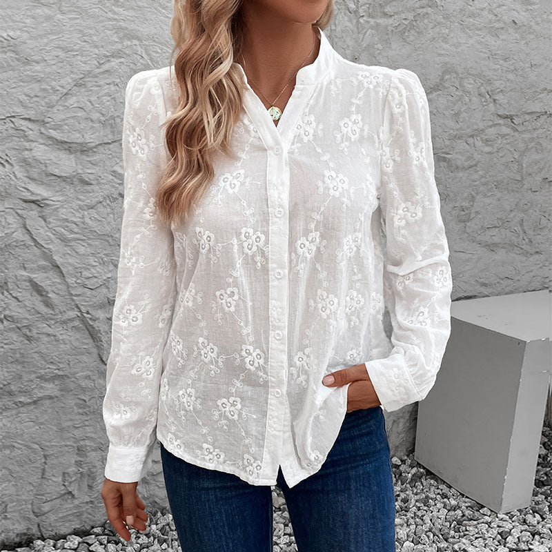 Damen Bluse mit elegantem floralem Lochmuster Drune