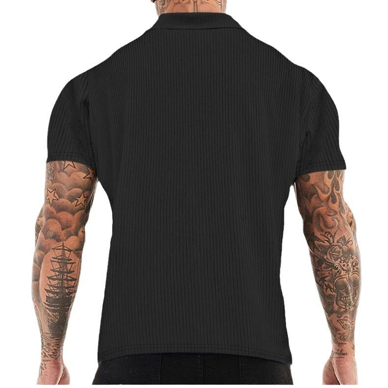 Camicia da uomo a maniche corte con tessuto strutturato e colletto moderno