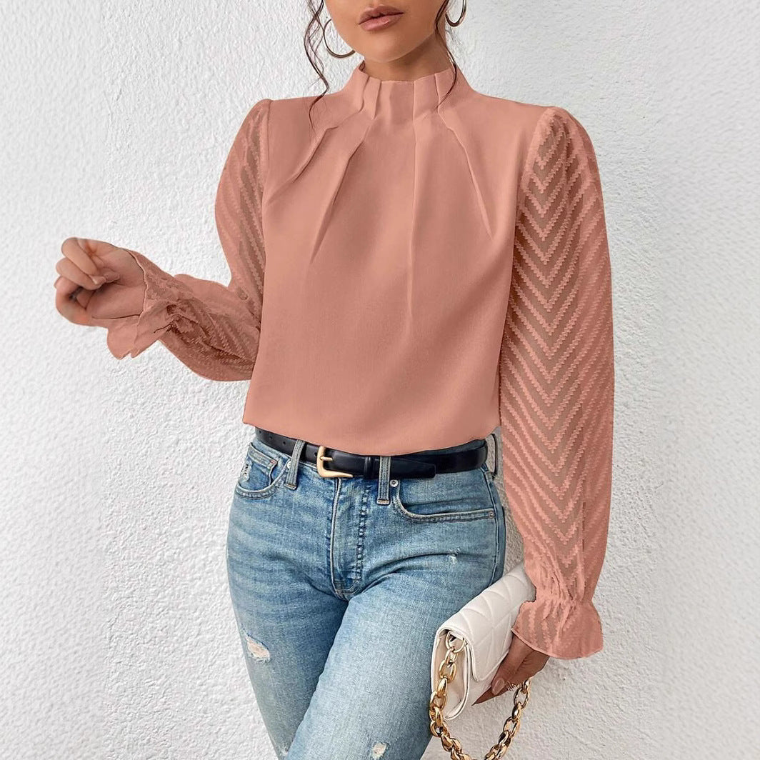 Damen Bluse mit modernen transparenter Ärmel Drune