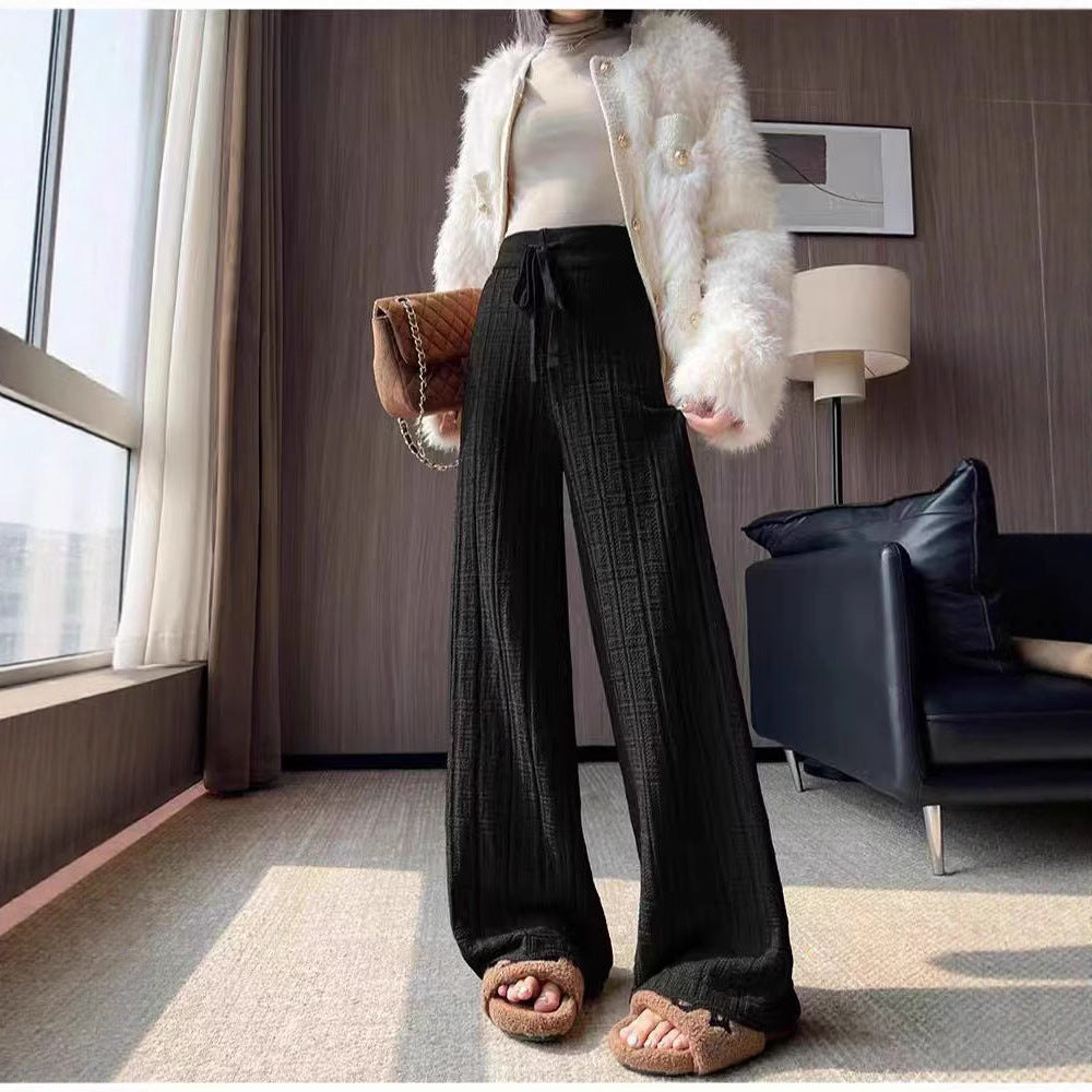 Damen Weit geschnittene Leinenhose mit elastischem Bund und gestreiftem Design Drune