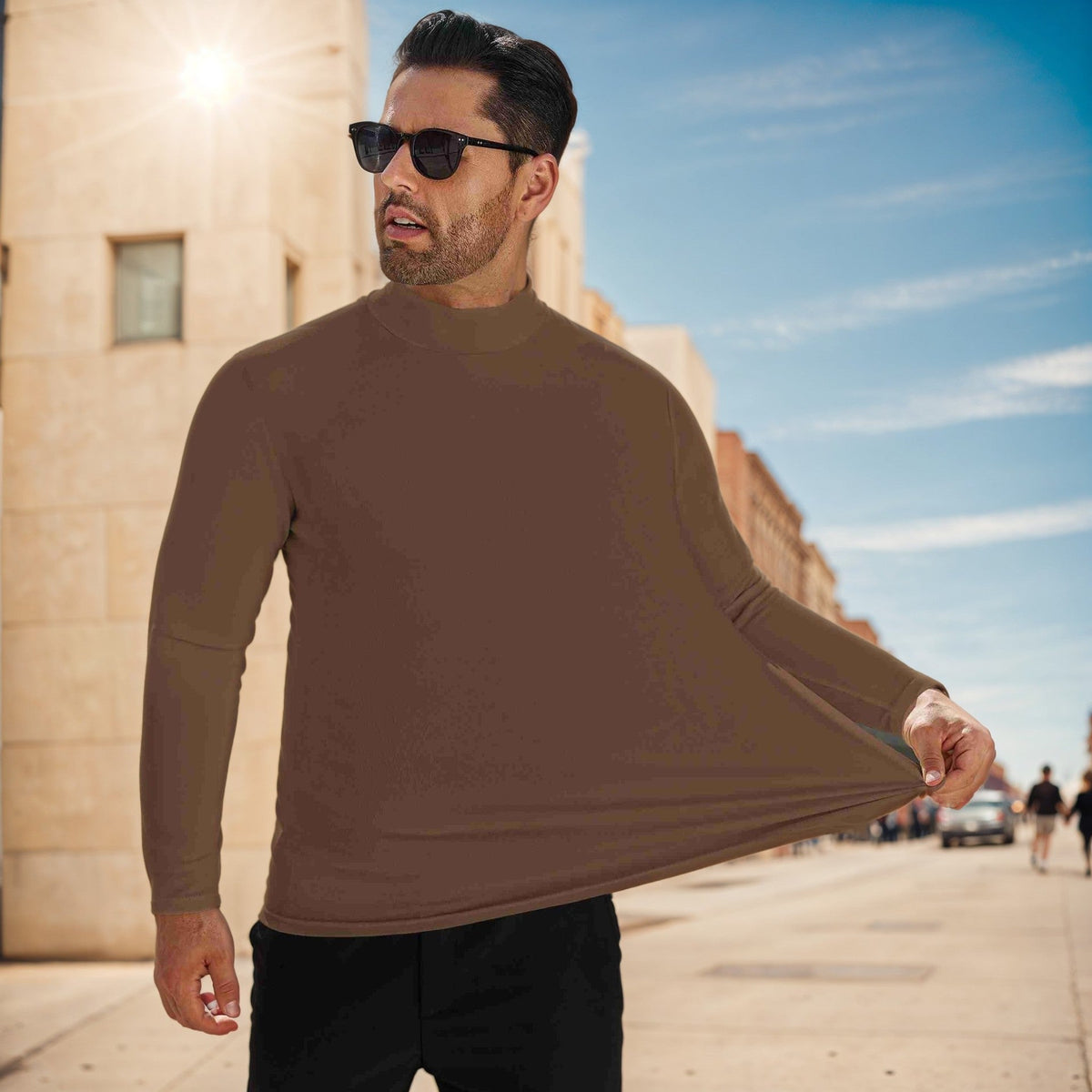 Maglione da uomo con collo alto in morbido misto cotone