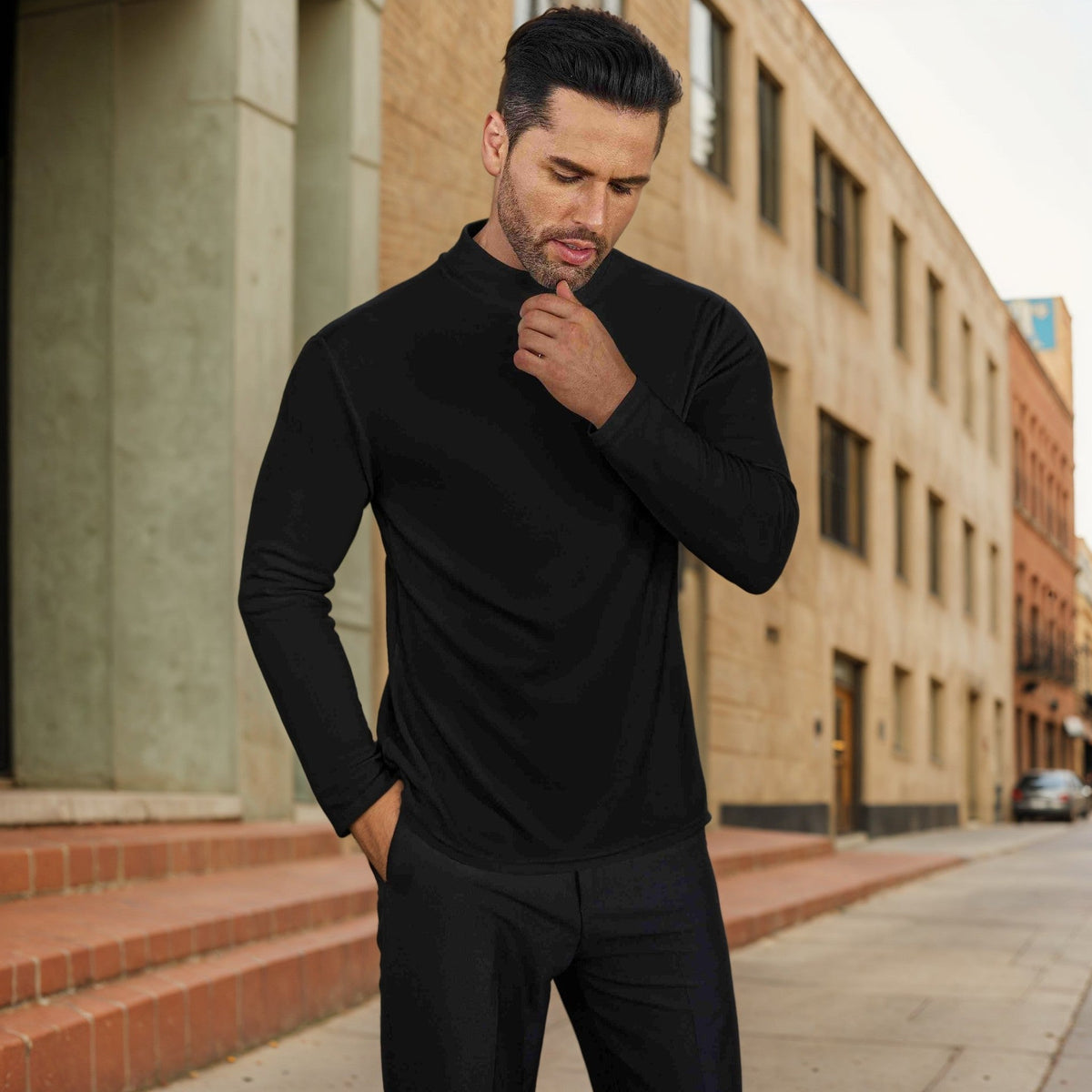 Maglione da uomo con collo alto in morbido misto cotone