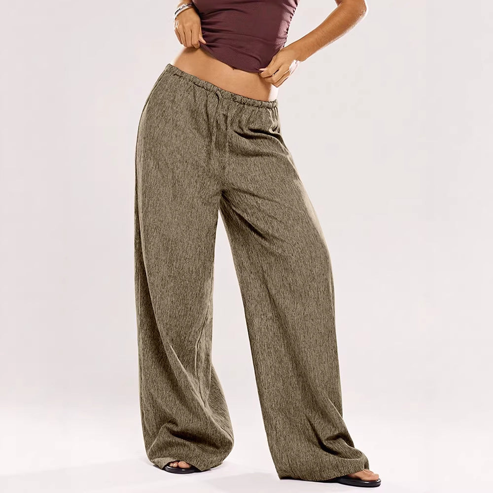 Damen Weite Leinenhose mit elastischem Bund und Kordelzug Drune