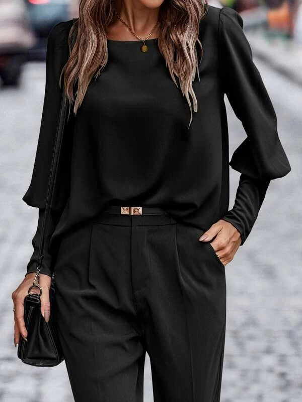 Damen Bluse mit eleganten Puffärmeln und fließendem Stoff Drune