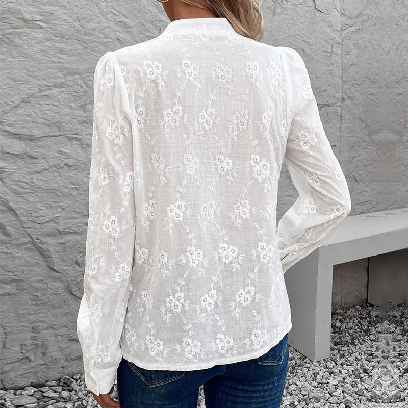 Damen Bluse mit elegantem floralem Lochmuster Drune
