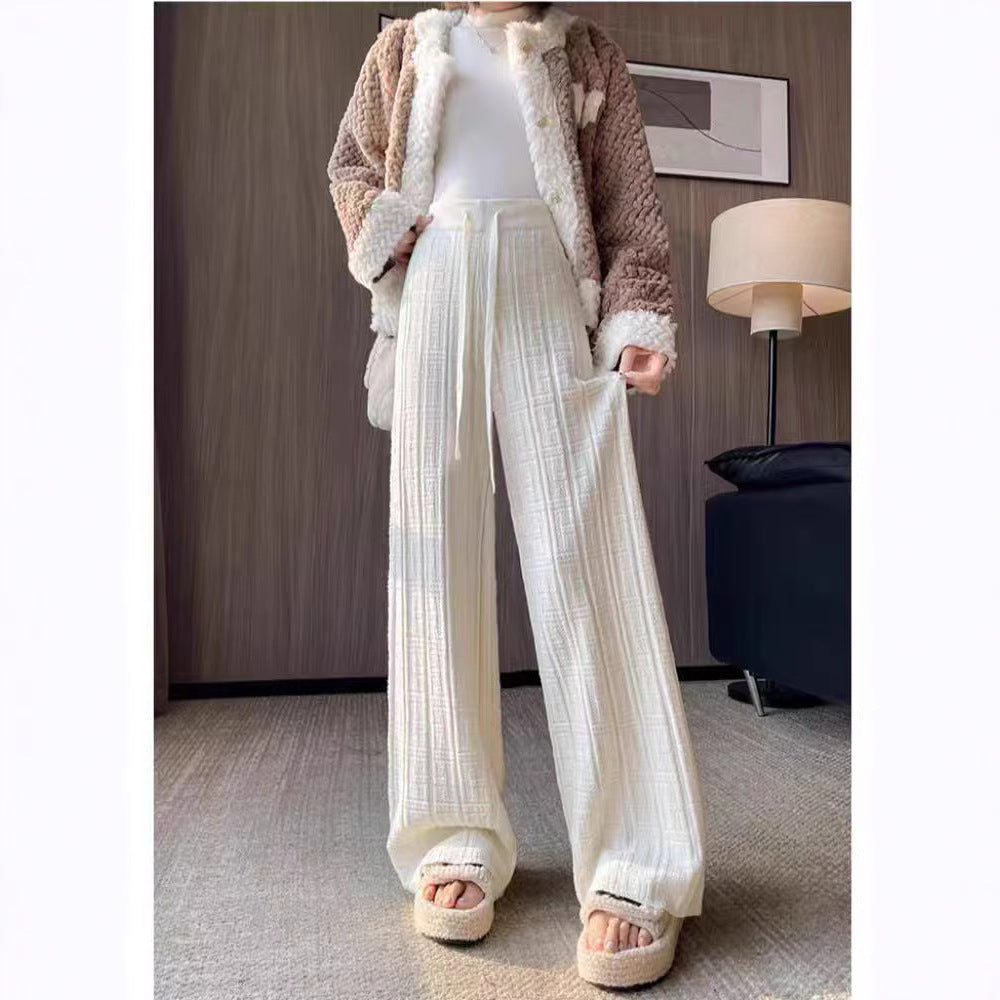 Damen Weit geschnittene Leinenhose mit elastischem Bund und gestreiftem Design Drune