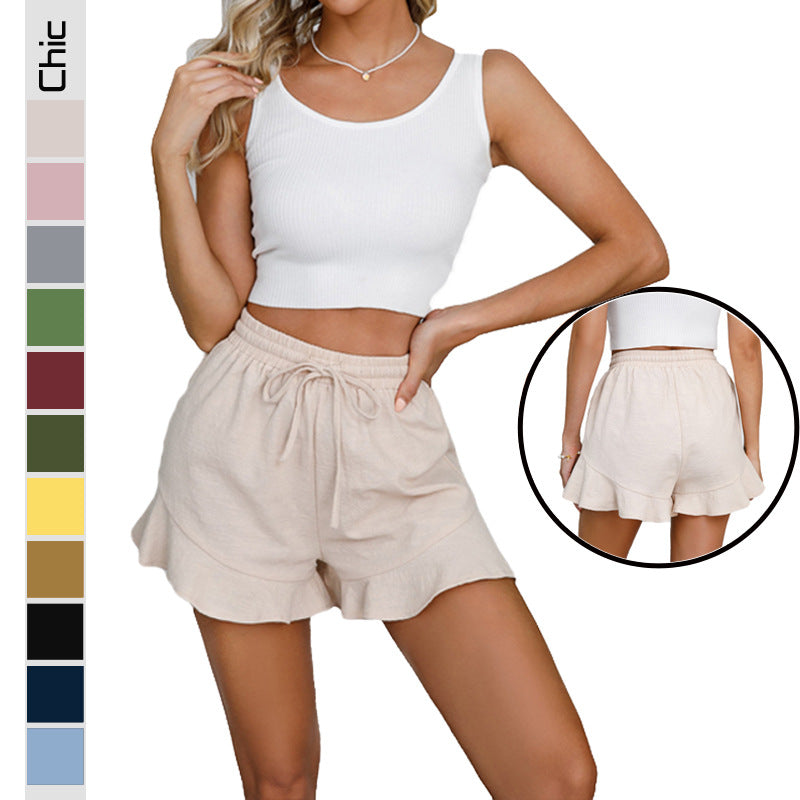 Drune | Rüschenbund Freizeit Leinen Shorts
