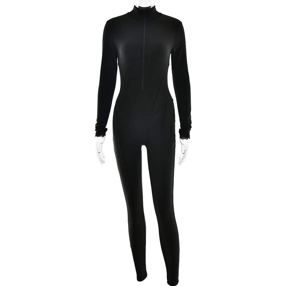 Damen Sportlicher Langarmanzug mit hochwertigem Reißverschluss und figurformendem Design Drune