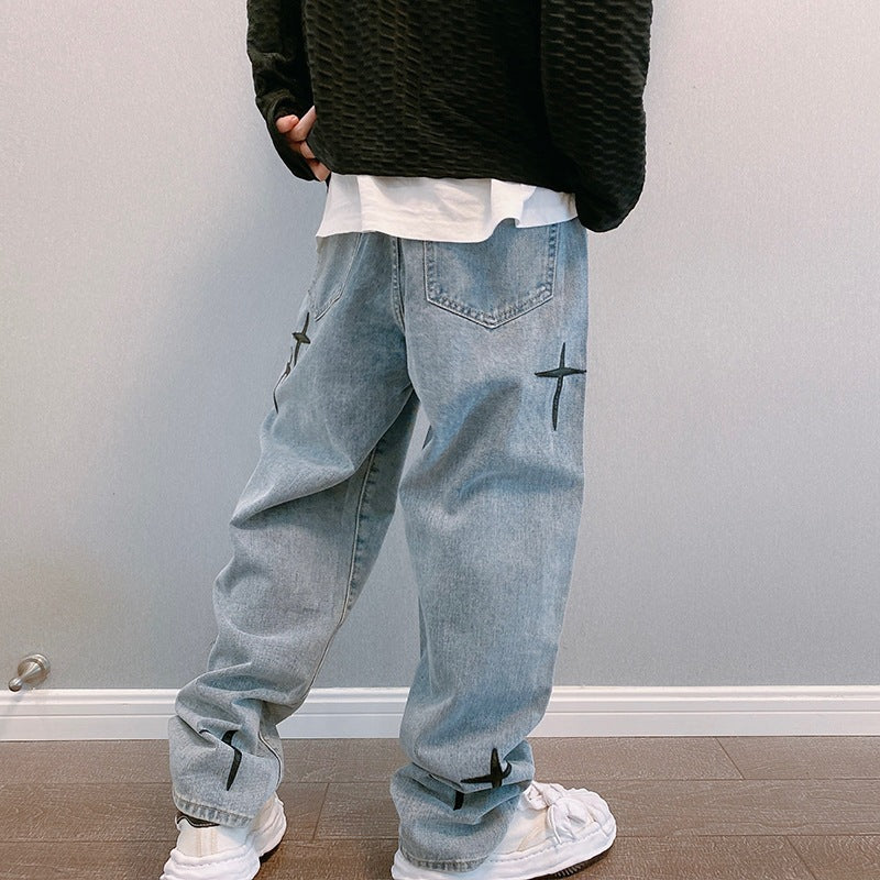 Jeans baggy stampati dal taglio ampio per uomo