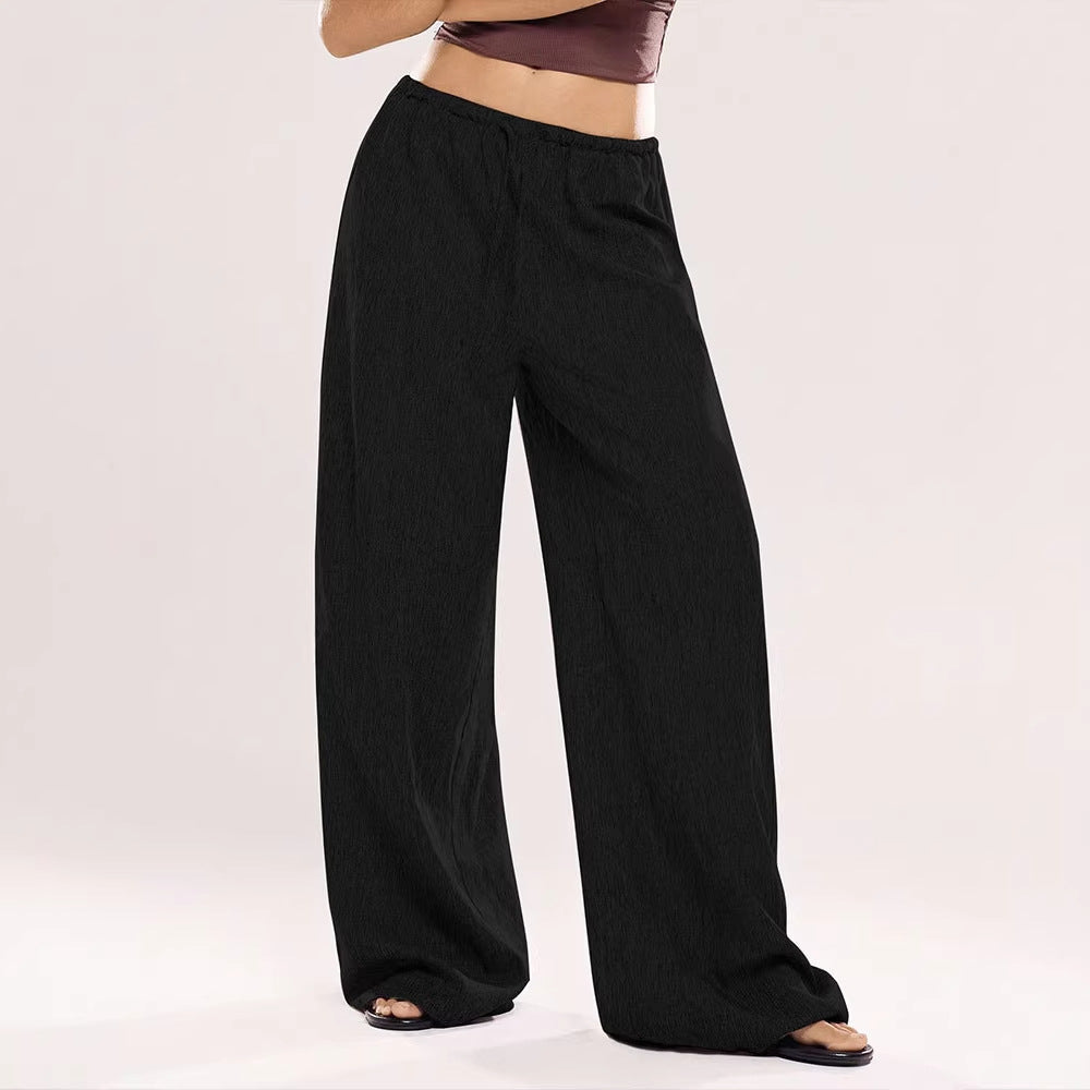 Damen Weite Leinenhose mit elastischem Bund und Kordelzug Drune