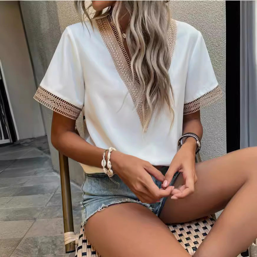 Damen Bluse mit filetartigen Verzierungen Drune