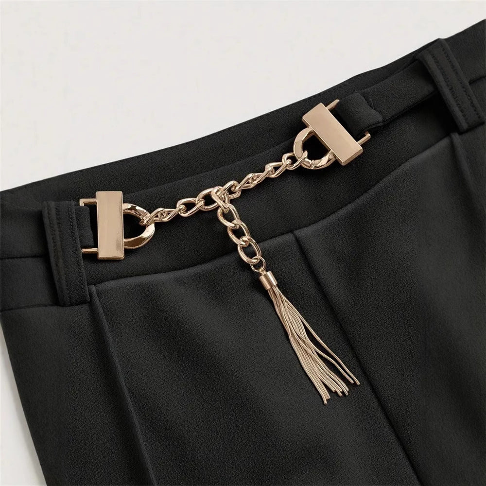 Damen elegante Boucle-Hosen mit weit geschnittenem Bein und dekorativem Reißverschluss Drune