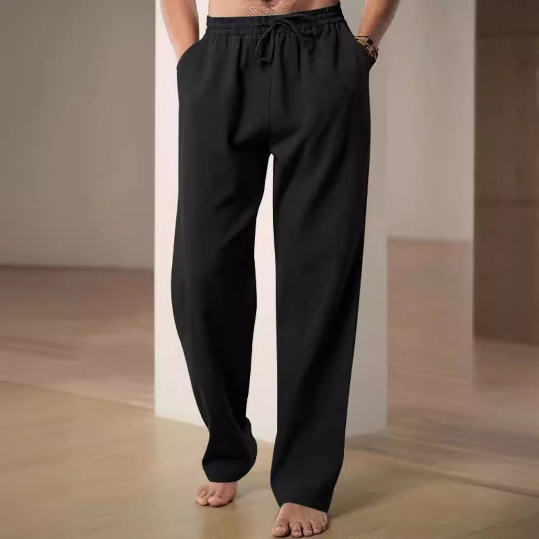 Pantaloni da uomo comodi in lino con cintura regolabile