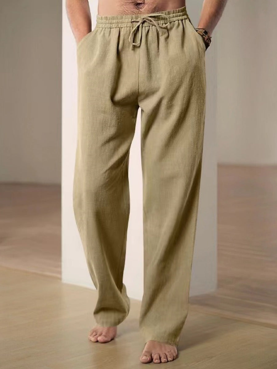 Pantaloni da uomo comodi in lino con cintura regolabile