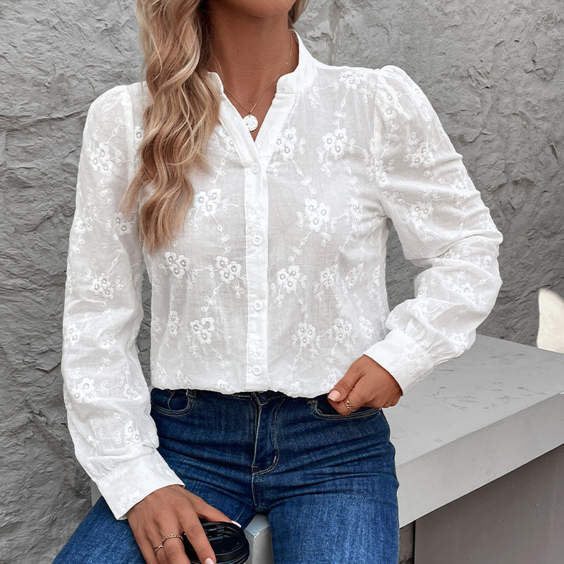 Damen Bluse mit elegantem floralem Lochmuster Drune