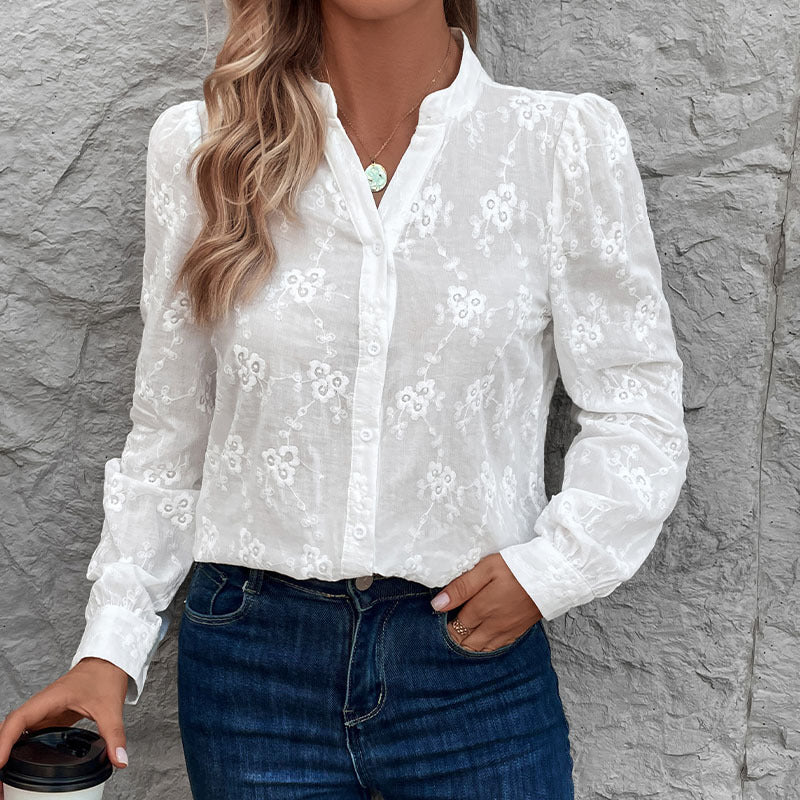 Damen Bluse mit elegantem floralem Lochmuster Drune