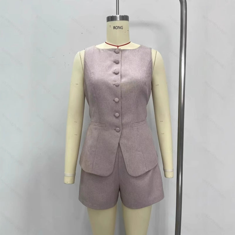 Damen elegantes Overall mit tailliertem Blazer und Shorts Drune