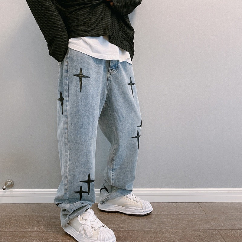 Jeans baggy stampati dal taglio ampio per uomo