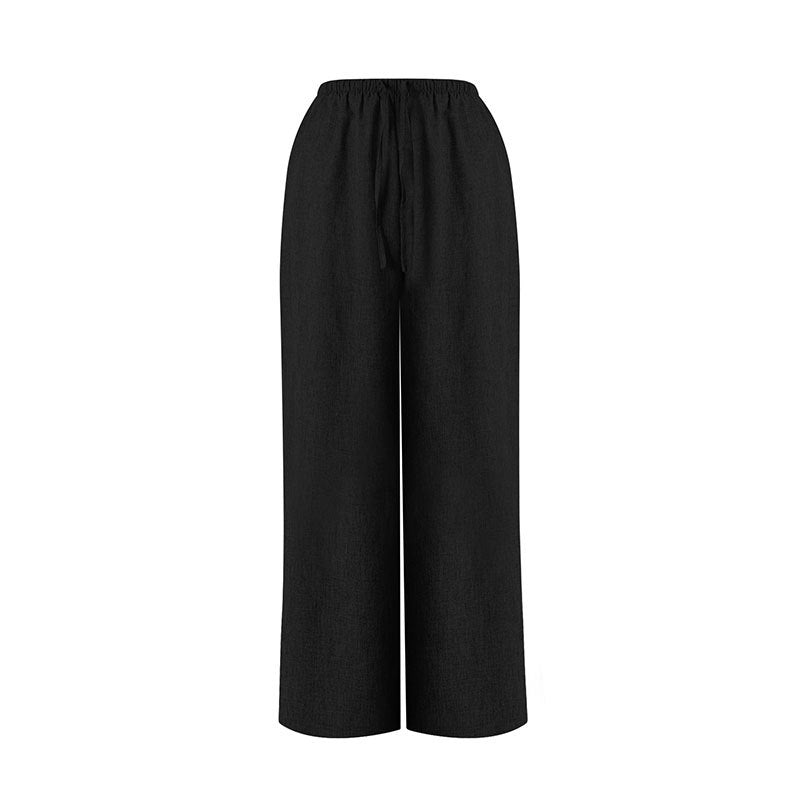 Damen Weite Leinenhose mit elastischem Bund und Kordelzug Drune