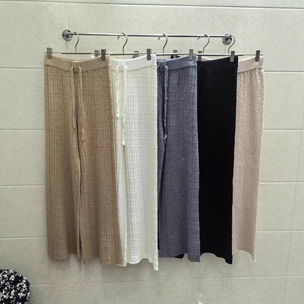 Damen Weit geschnittene Leinenhose mit elastischem Bund und gestreiftem Design Drune