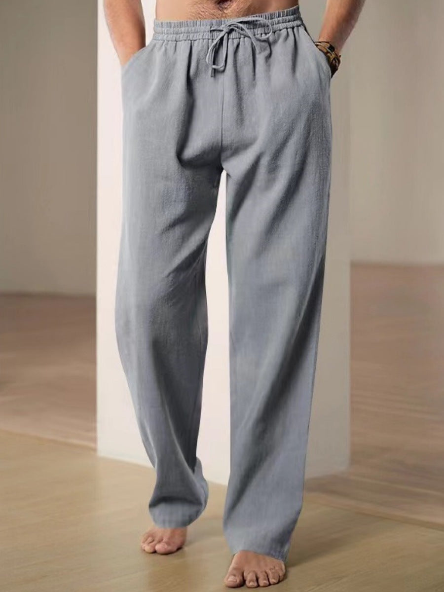 Pantaloni da uomo comodi in lino con cintura regolabile