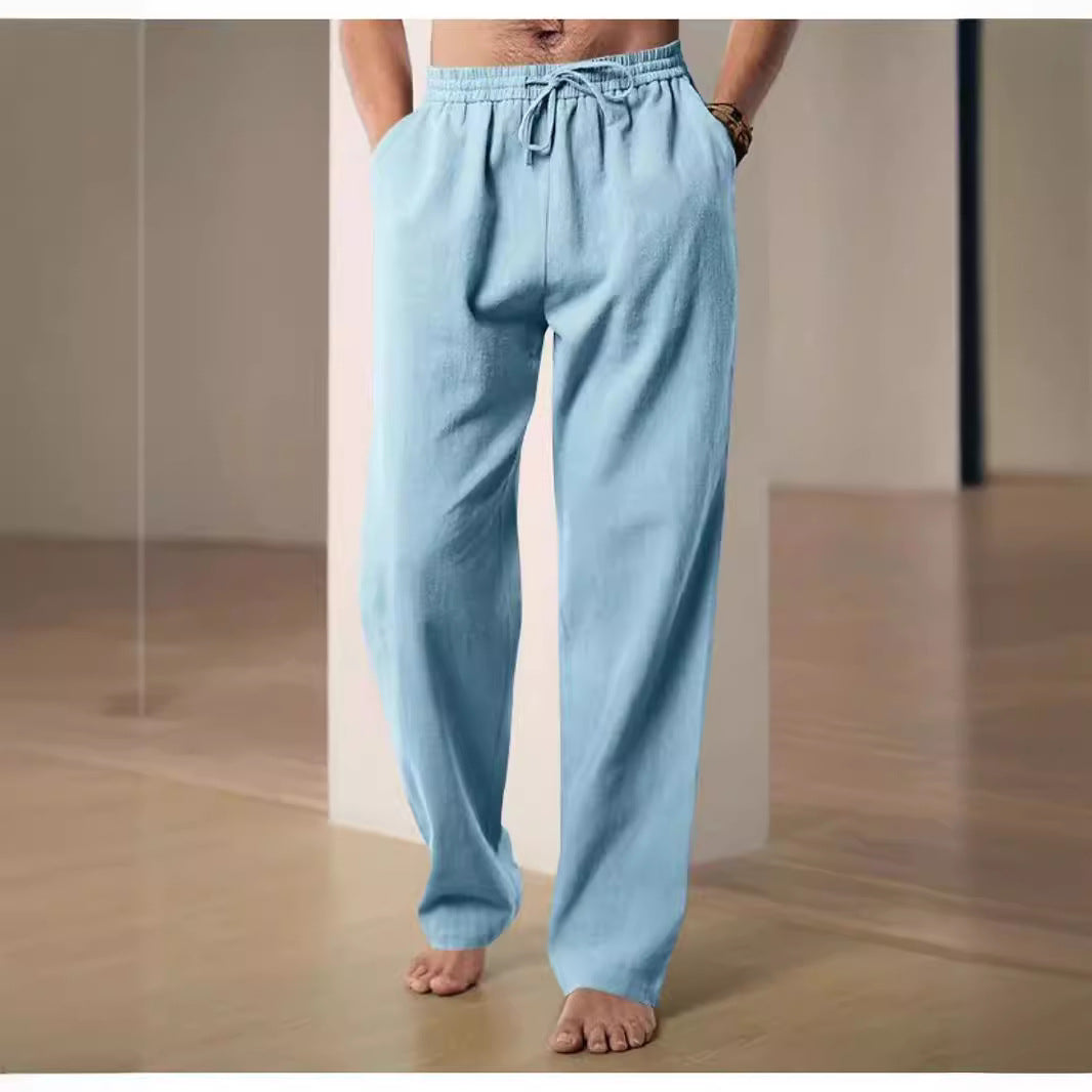 Pantaloni da uomo comodi in lino con cintura regolabile