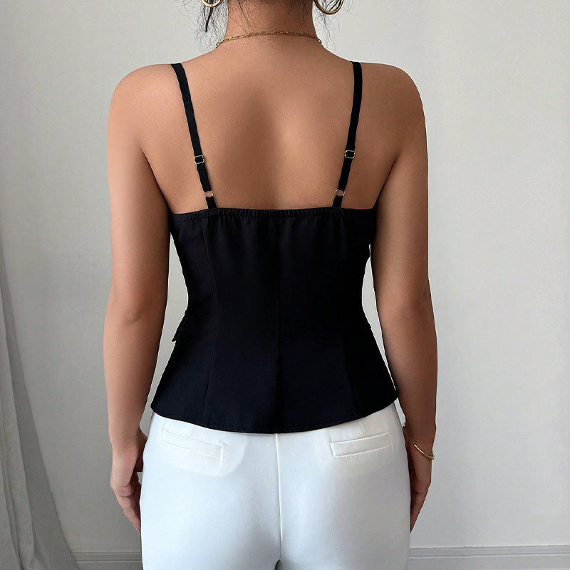 Damen ärmelloses Blusentop mit tailliertem Schnitt und Knopfdetails Drune