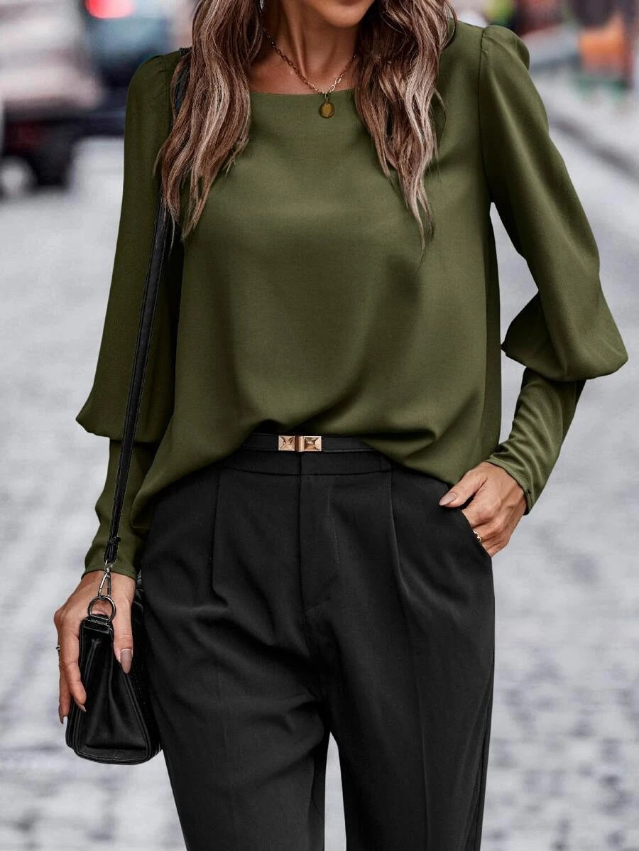 Damen Bluse mit eleganten Puffärmeln und fließendem Stoff Drune
