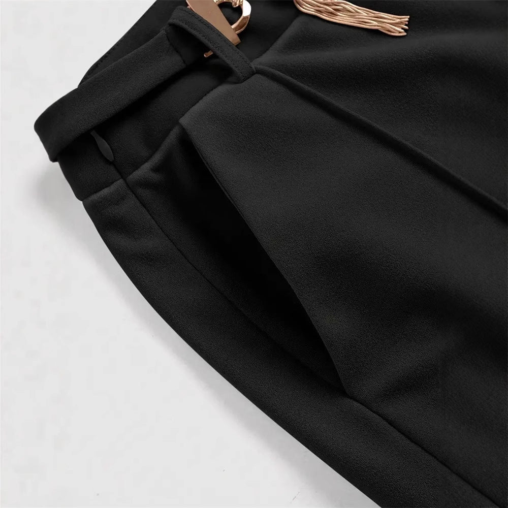 Damen elegante Boucle-Hosen mit weit geschnittenem Bein und dekorativem Reißverschluss Drune