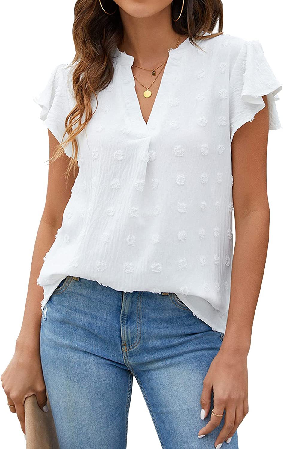 Damen Bluse mit dekorativem Spitzenbesatz und Knopfdetails Drune