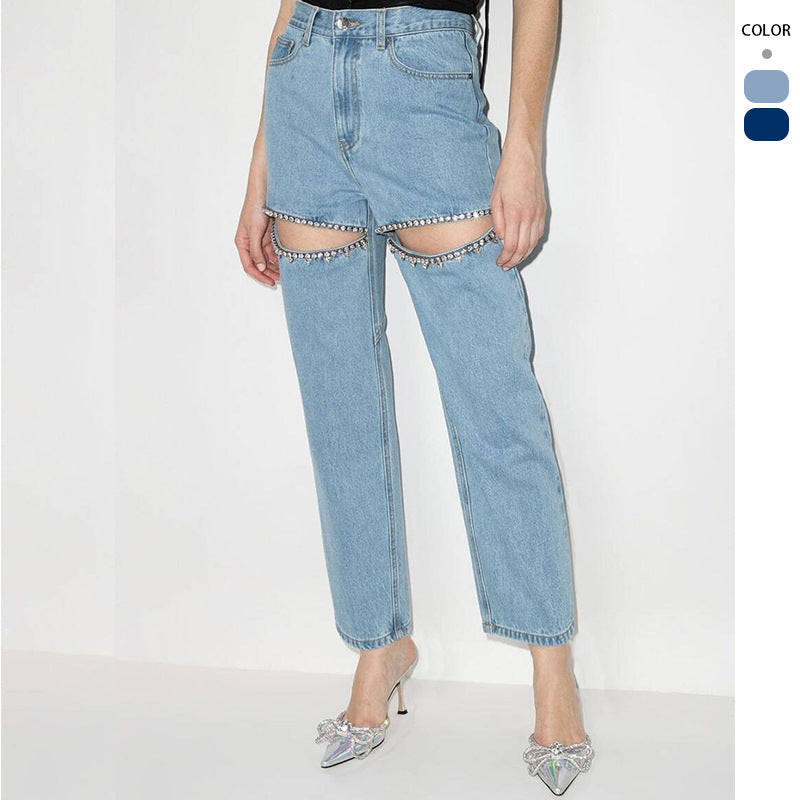 Jeans da donna con cut-out e dettagli scintillanti