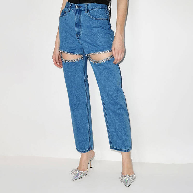 Jeans da donna con cut-out e dettagli scintillanti