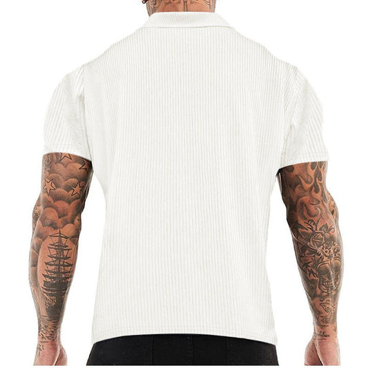 Camicia da uomo a maniche corte con tessuto strutturato e colletto moderno