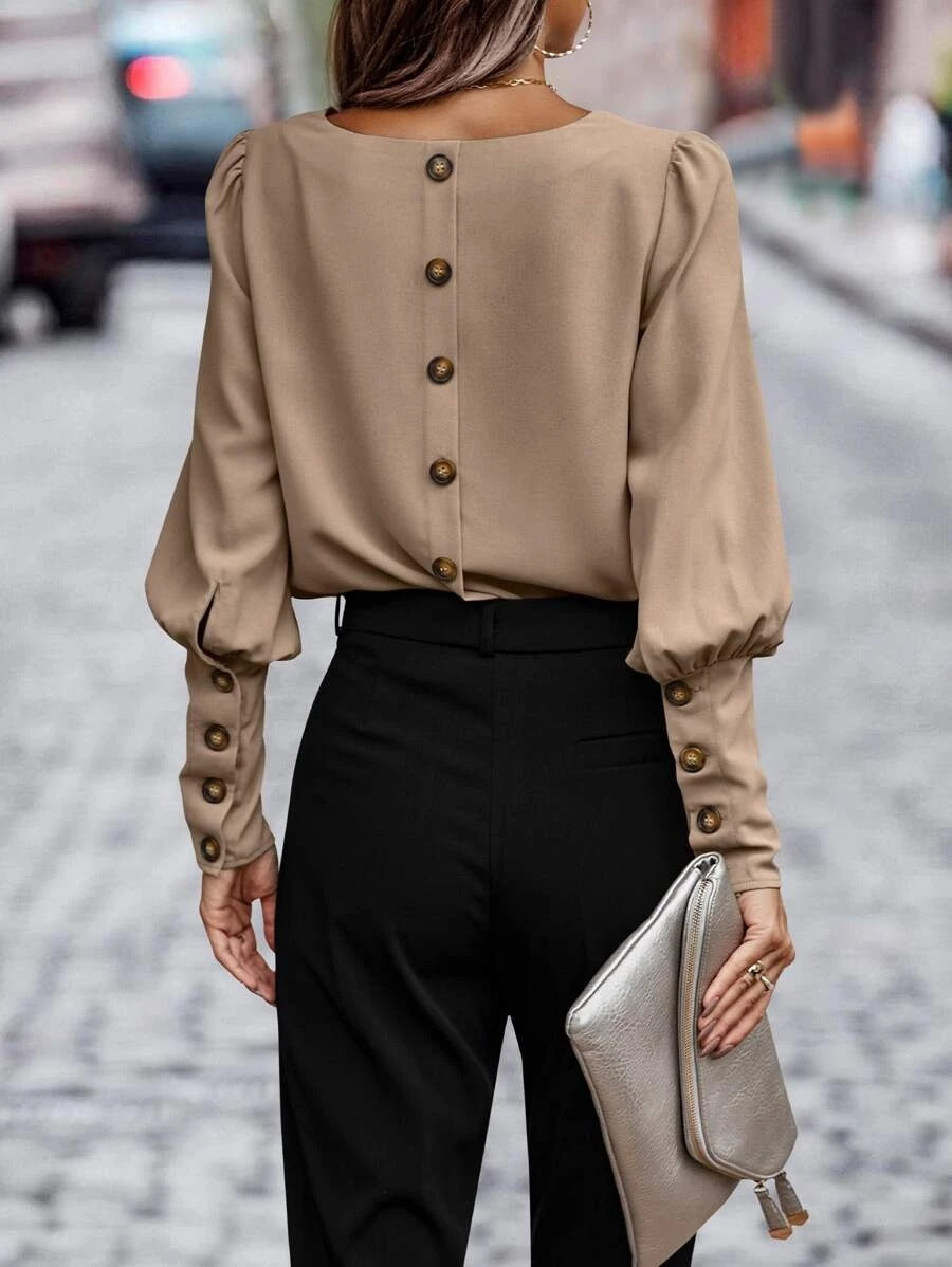 Damen Bluse mit eleganten Puffärmeln und fließendem Stoff Drune
