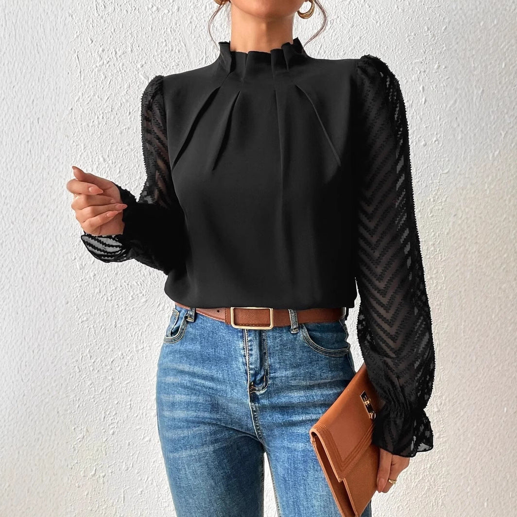 Damen Bluse mit modernen transparenter Ärmel Drune