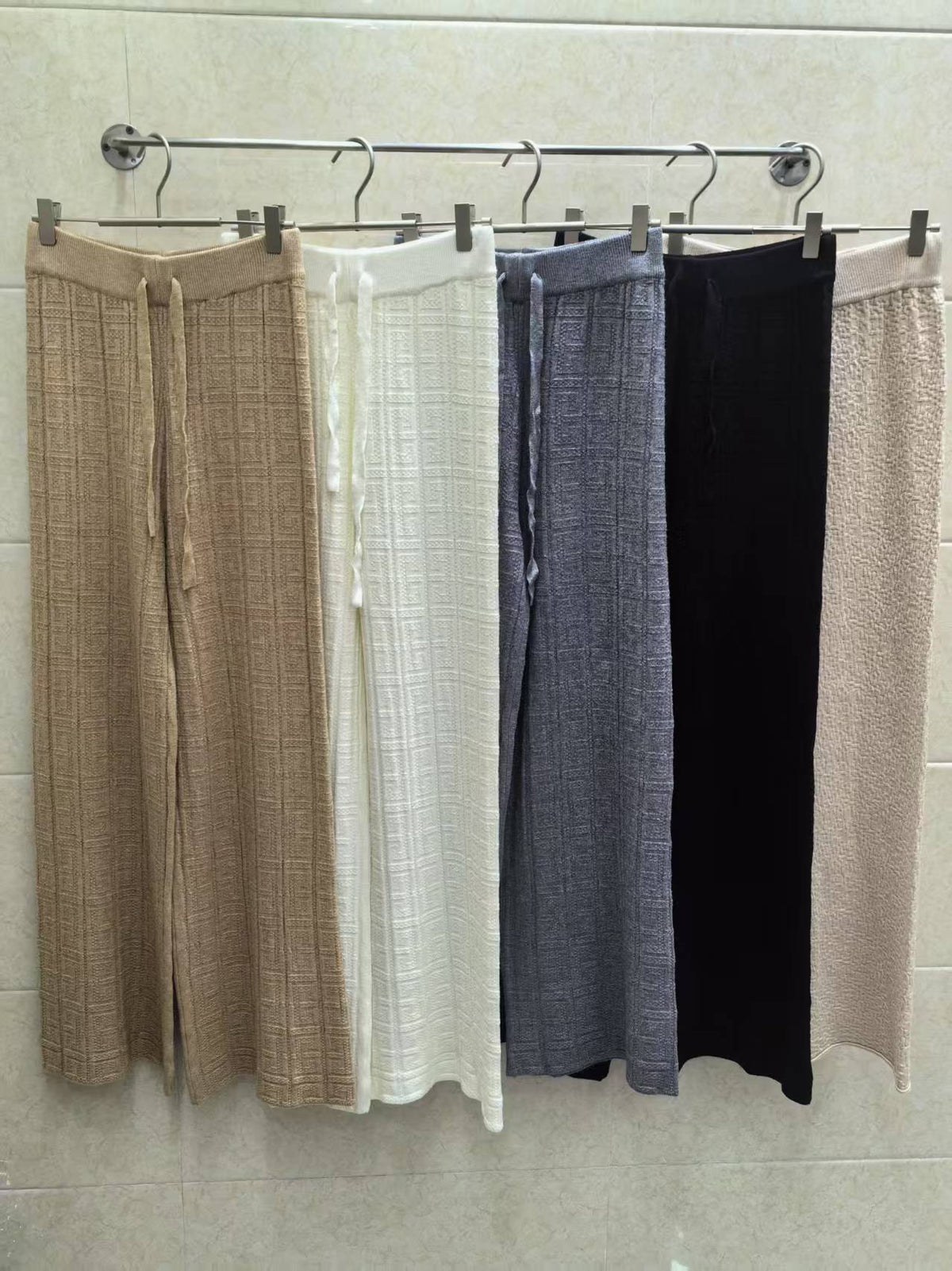 Damen Weit geschnittene Leinenhose mit elastischem Bund und gestreiftem Design Drune