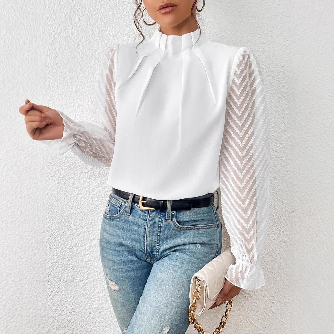 Damen Bluse mit modernen transparenter Ärmel Drune