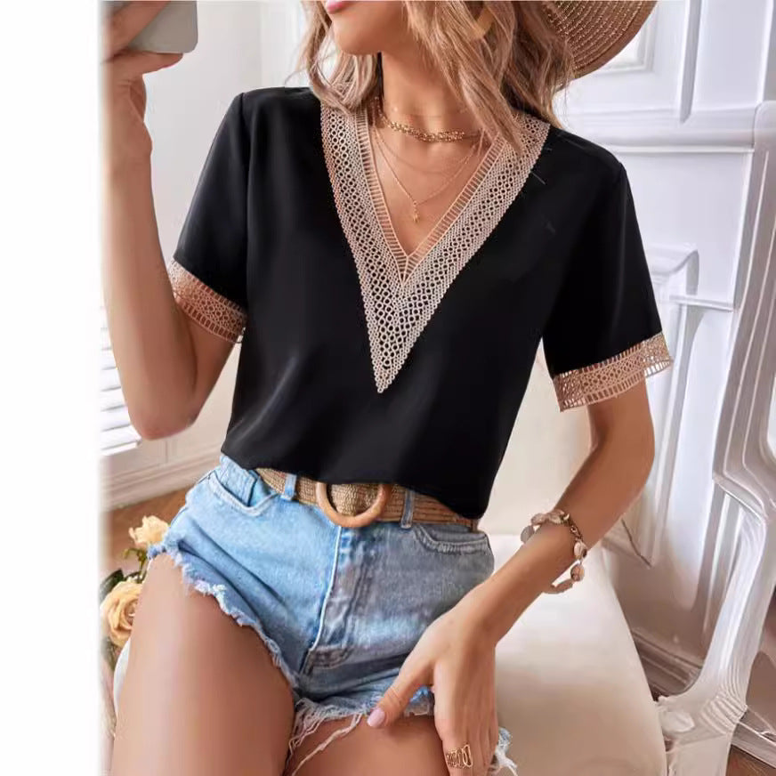 Damen Bluse mit filetartigen Verzierungen Drune