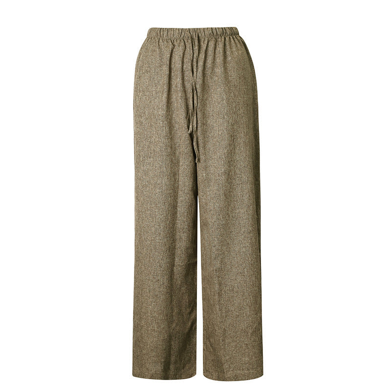 Damen Weite Leinenhose mit elastischem Bund und Kordelzug Drune