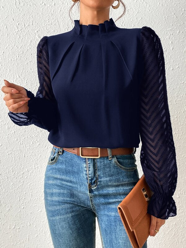 Damen Bluse mit modernen transparenter Ärmel Drune