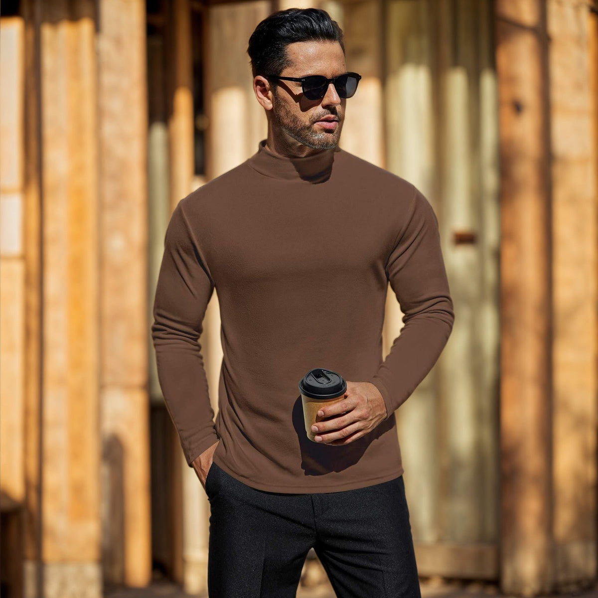 Maglione da uomo con collo alto in morbido misto cotone