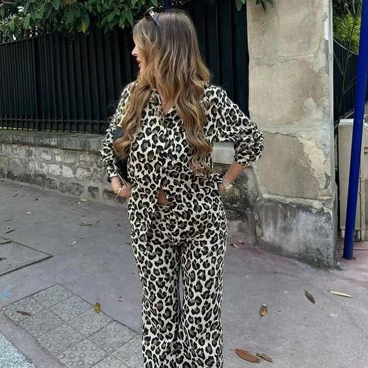 Damen Weite Leinenhose im trendigen Leopardenmuster Drune