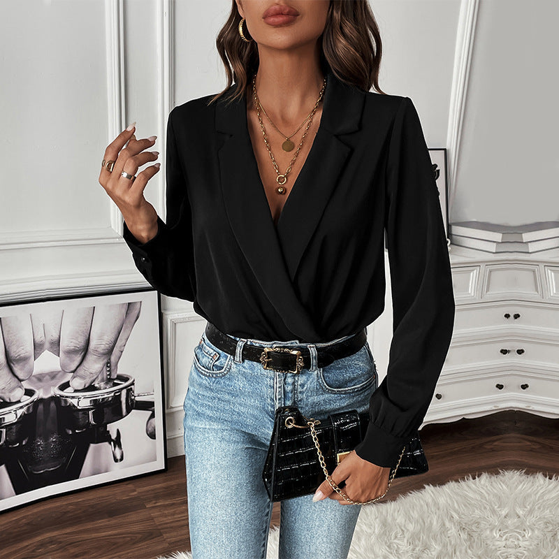 Damen Bluse im Body-Stil mit elegantem Wickeldesign Drune